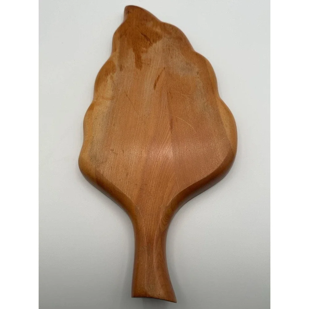 Vintage Hand Carved Wooden Leaf Bowl MCM Rustic Organic Serving Display Decor